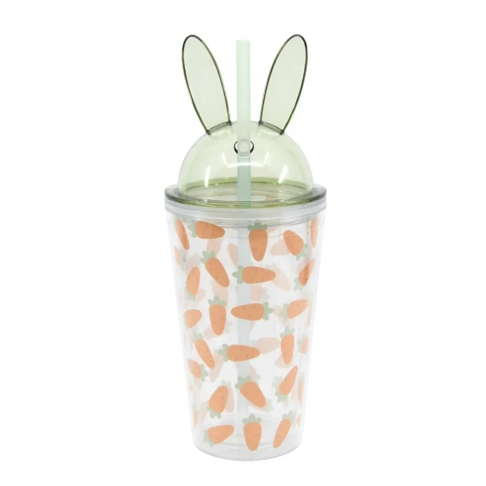 Bunny easter tumbler with top and straw green 17 oz